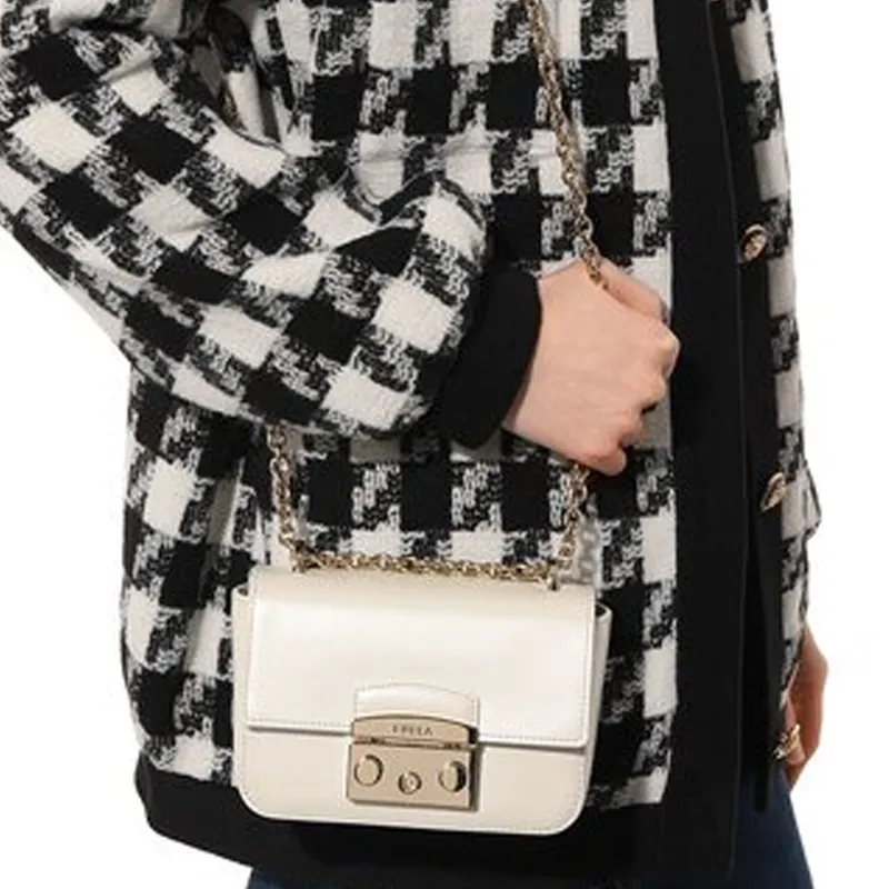 Furla Metropolis Collection Bright Calfskin Shoulder Bag, Crossbody Bag Mini Women's White-4