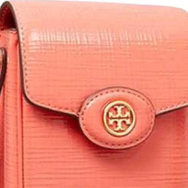 TORY BURCH Robinson Embossed Leather One Shoulder Crossbody Cell Phone Pouch Women's Coral Red-3