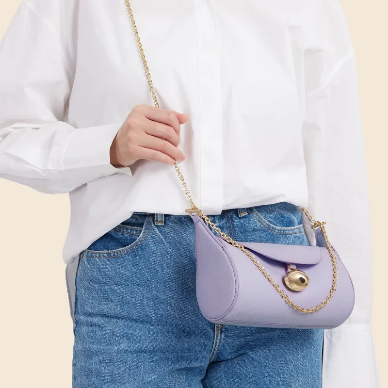 CAFUNE Litchi Grain Cow Leather One Shoulder Handbag Crossbody Bag Mini Women's Purple-4