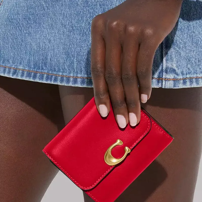 COACH Bandit Calfskin Card Holder Wallet Women's Red-4