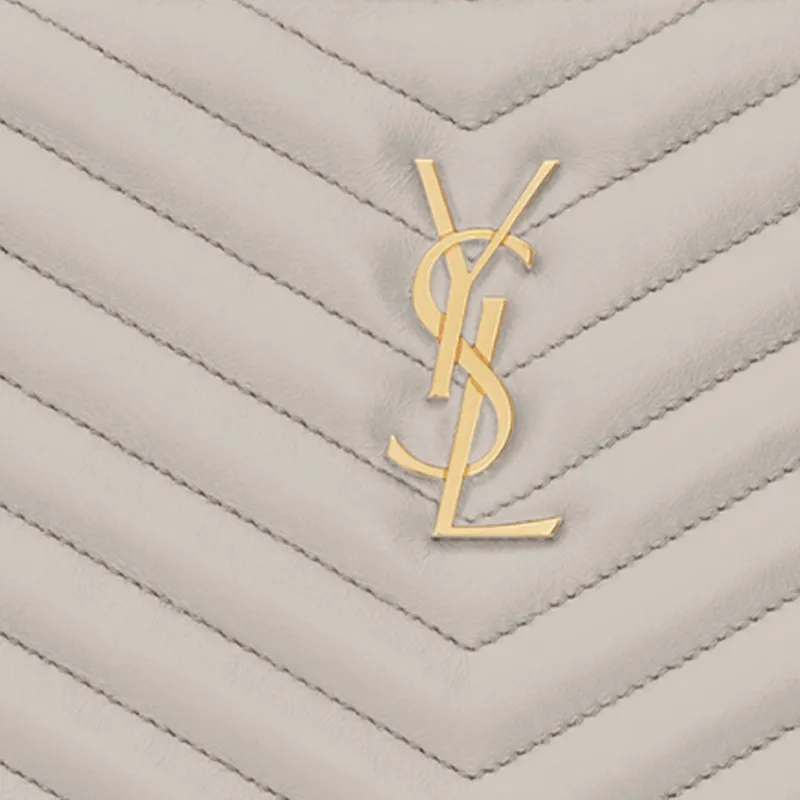 SAINT LAURENT Quilted Leather Tablet Bag Clutch Women's White-4