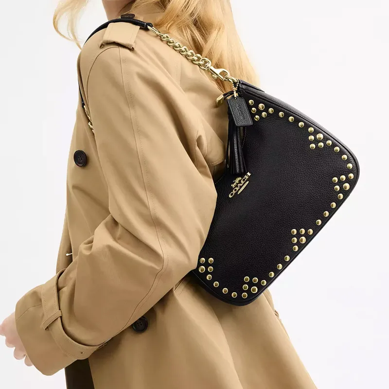 COACH Teri Pebbled Leather Hobo Crossbody Bag, Shoulder Bag Tubas Women's Black-5