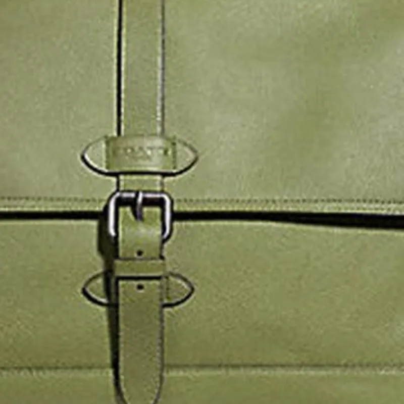 COACH Hudson Natural Pebbled Leather Messenger Bag Handbag Shoulder Bag Crossbody Bag Large Size Men's Olive Green-4