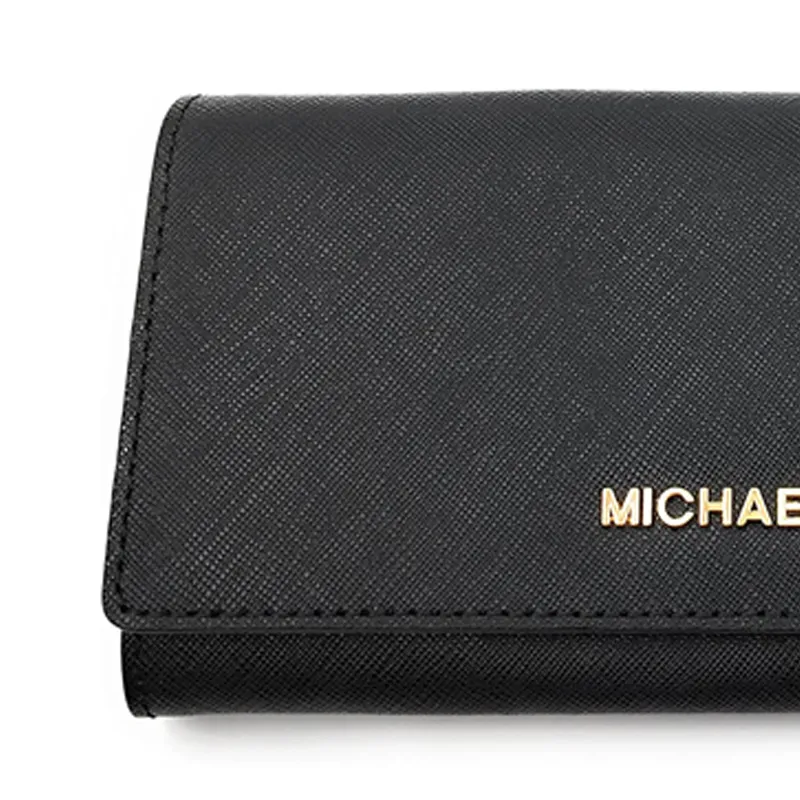 MICHAEL KORS Jet Set Travel Leather Clutch Wallet Women's Black-3