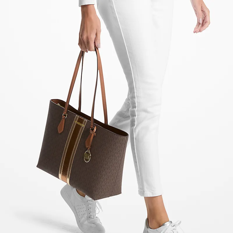 MICHAEL KORS Coated Canvas Tote Bag, Shopping Bag, Shoulder Bag, Handbag Large Size Women's Brown-4