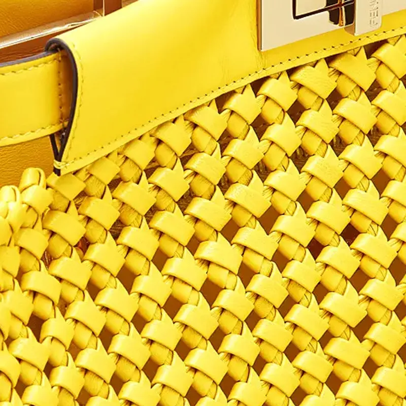 FENDI Peekaboo Leather Shoulder Bag, Crossbody Bag, Handbag Medium Size Women's Yellow-4