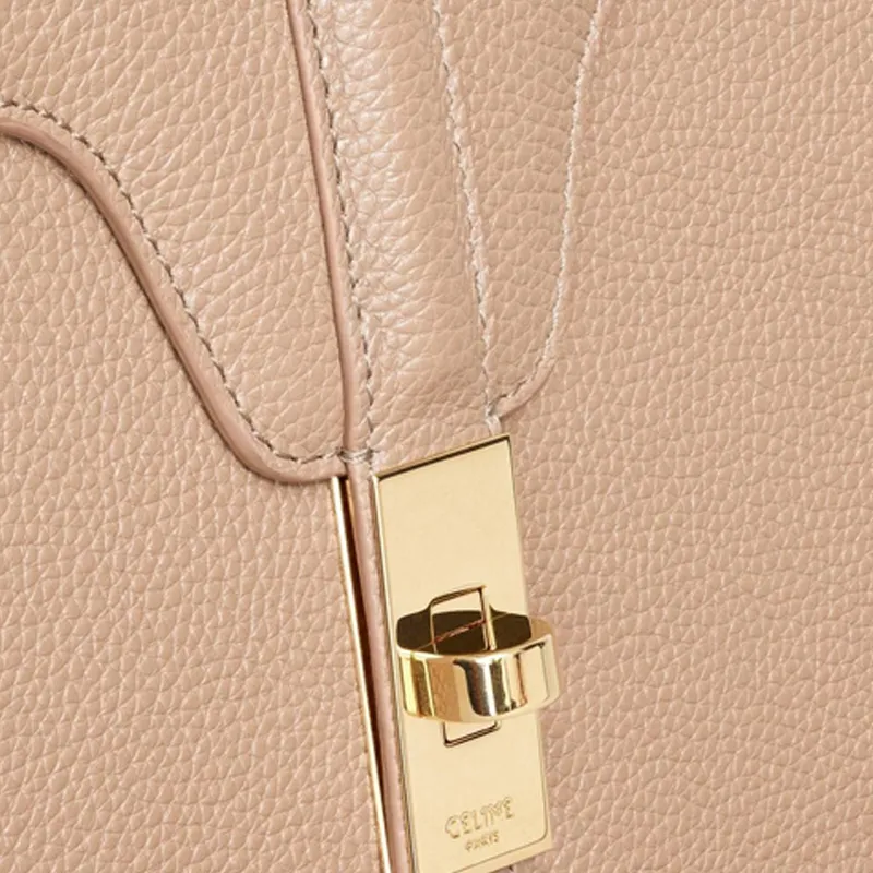 CELINE 16 Cow Leather Handbag Women's Beige-4