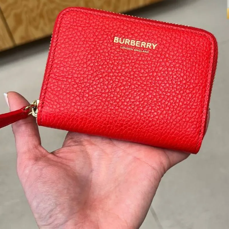 Burberry Grained Cow Leather Wallet Women's Red-4