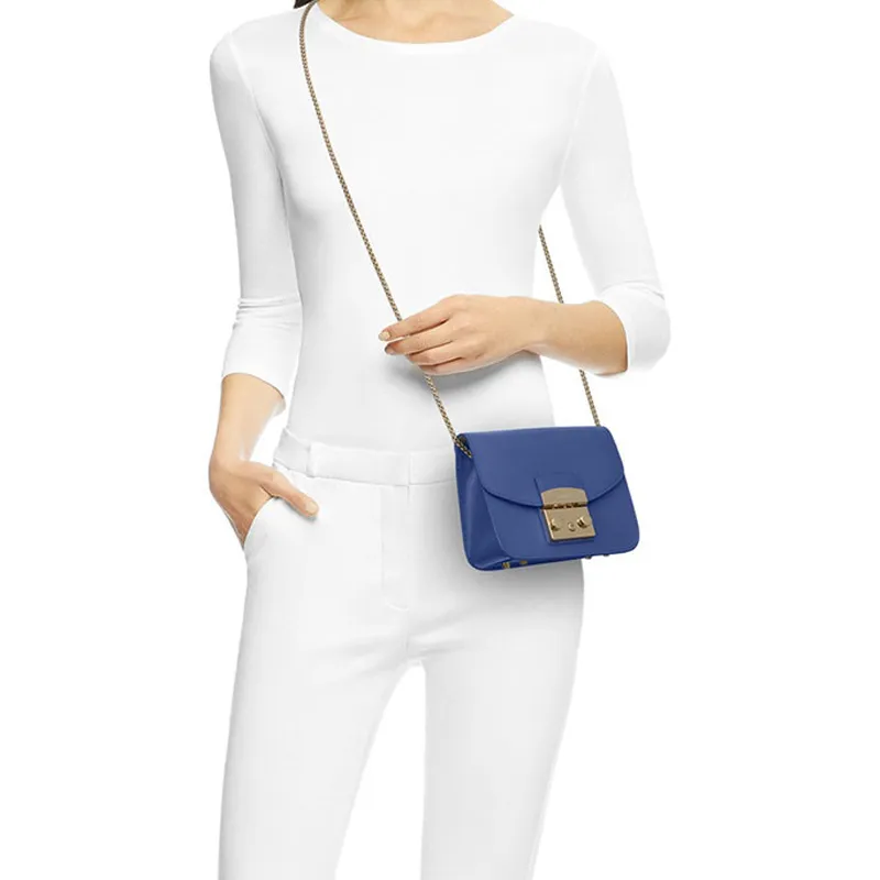 Furla Leather Small Square Bag Shoulder Bag Crossbody Bag Mini Women's Lake Blue-5