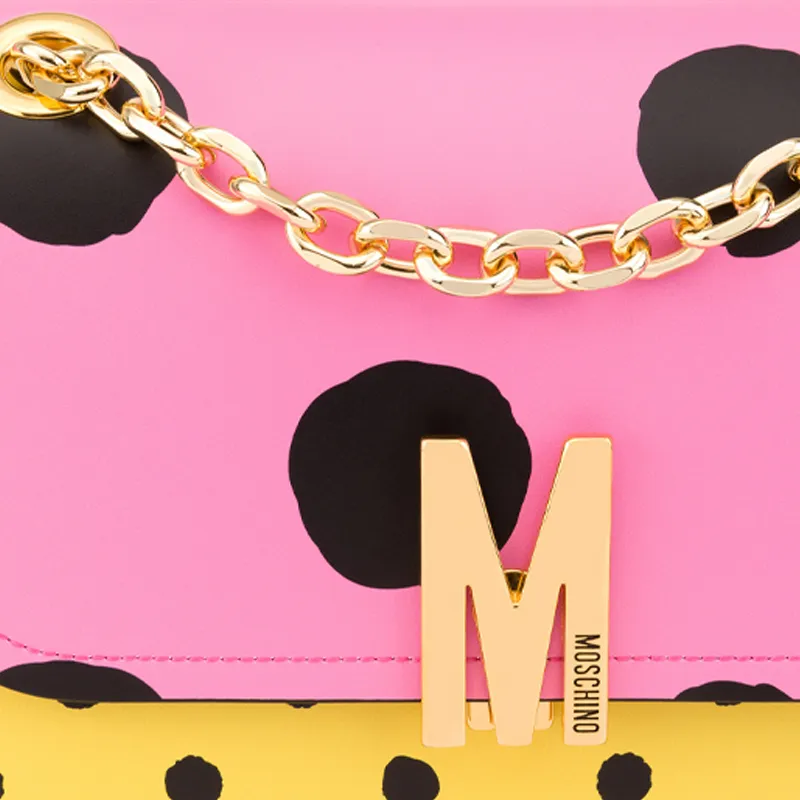 MOSCHINO Cow Leather Shoulder Bag Women's Pink Yellow-3