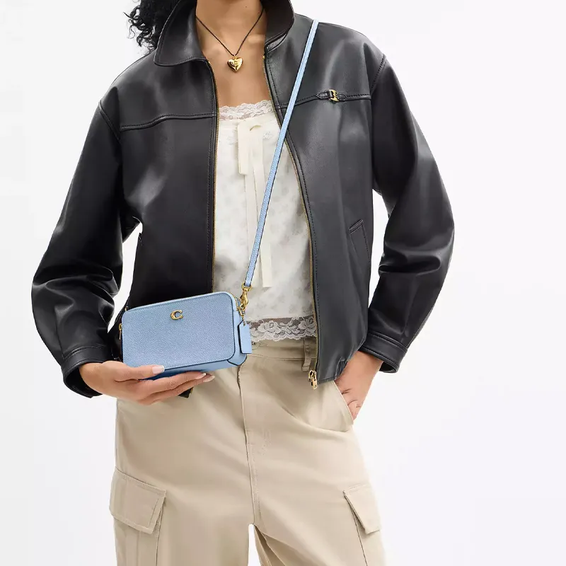 COACH Kira Polished Pebble Leather Shoulder Bag Trumpets Women's Blue-3