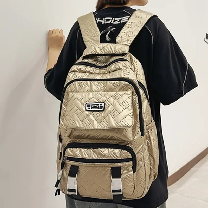 H YXIANG Pearlescent Release Film Embossed Backpack Unisex Multicolor-5
