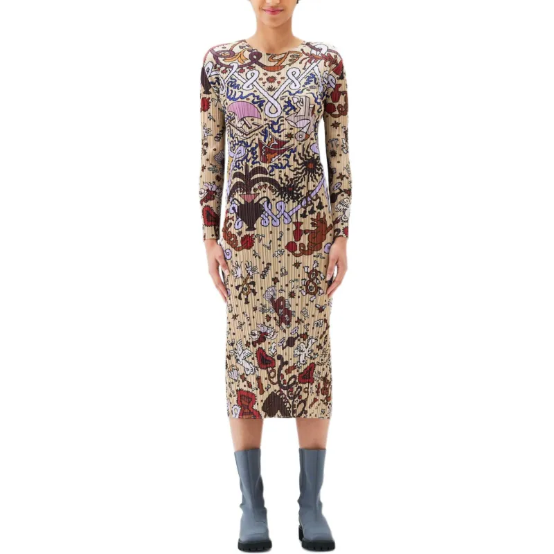 PLEATS PLEASE ISSEY MIYAKE Long Sleeved Dress Women's Brown-1
