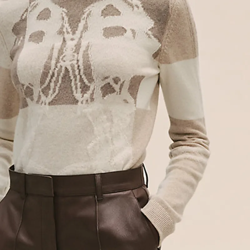 HERMES FW21 Cashmere Sweater Women's Linen Beige-5