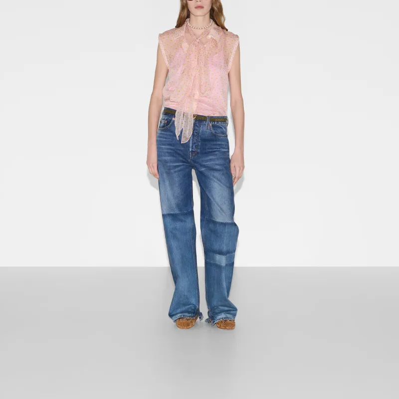 GUCCI Printed Neck Bow Sleeveless Top-1