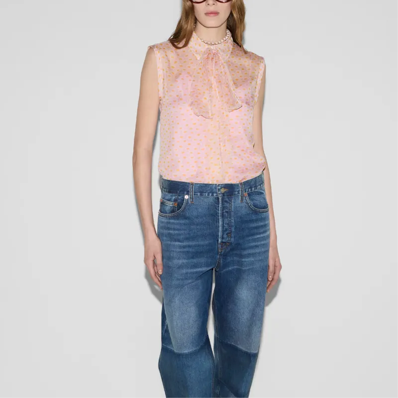 GUCCI Printed Neck Bow Sleeveless Top-2