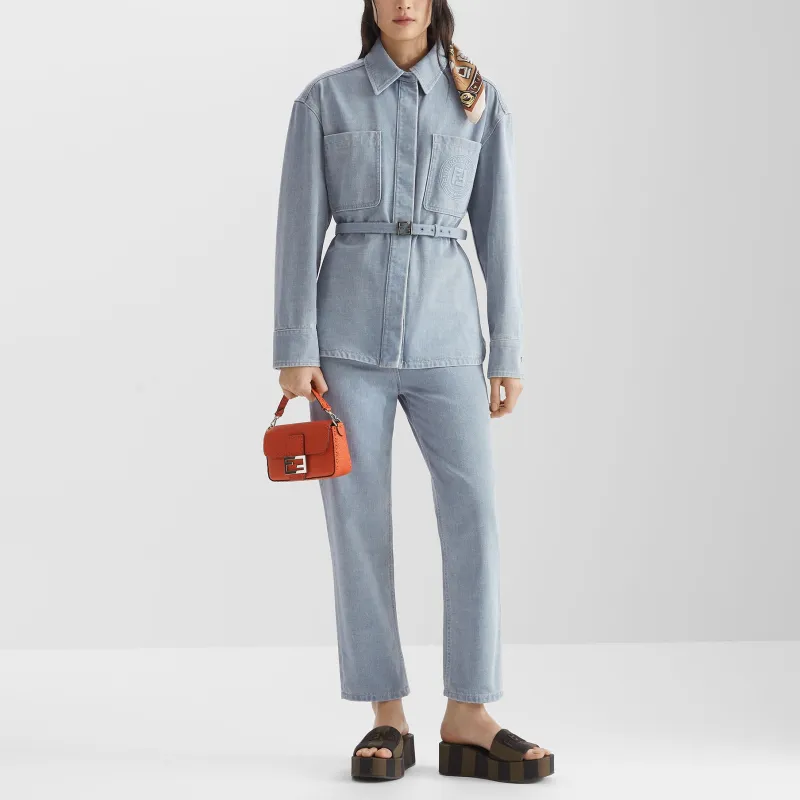 FENDI Belted Waist Denim Jacket-2