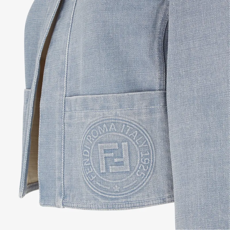 FENDI Logo Detailed Denim Jacket-4