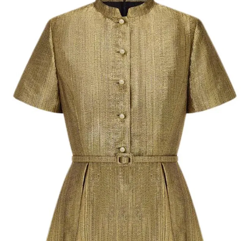 DIOR SS25 Short Sleeved Dress Women's Gold-2