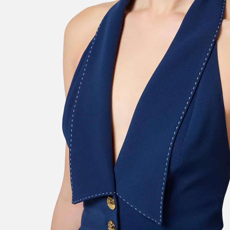 Elisabetta Franchi Contrast Topstitched Crêpe Waistcoat-4