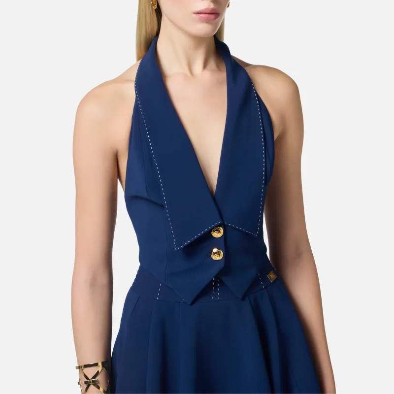 Elisabetta Franchi Contrast Topstitched Crêpe Waistcoat-3