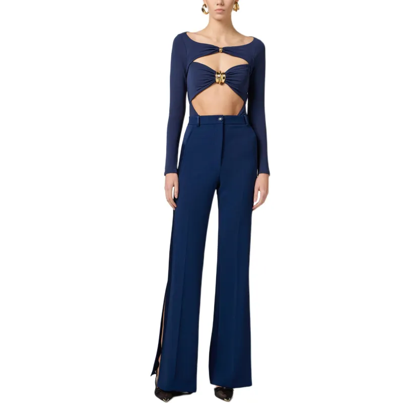 Elisabetta Franchi Satin trim Crepe Trousers-1