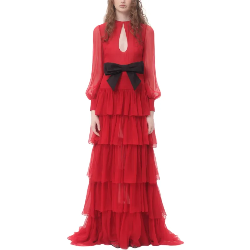 Valentino Long Sleeved Dress Women's Red-1