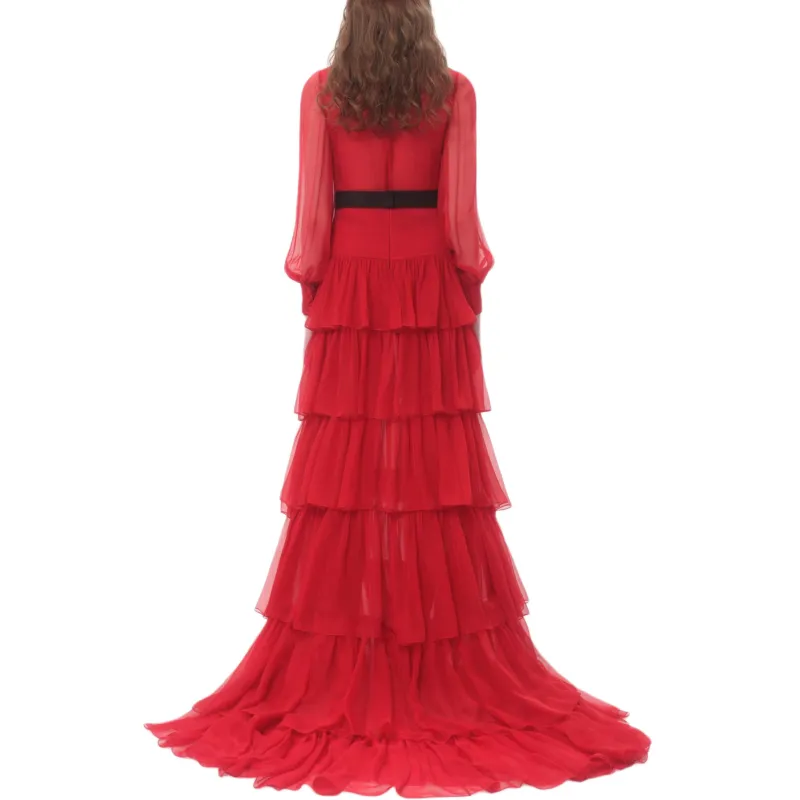 Valentino Long Sleeved Dress Women's Red-2
