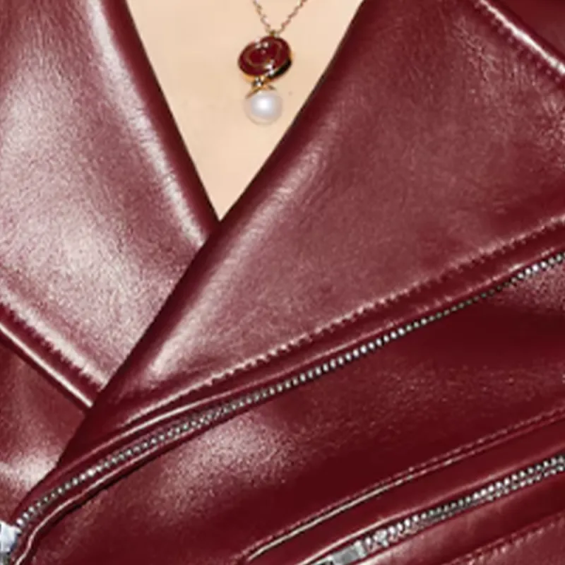 GUCCI Leather Biker Jacket 'Rosso Ancora Red'-3