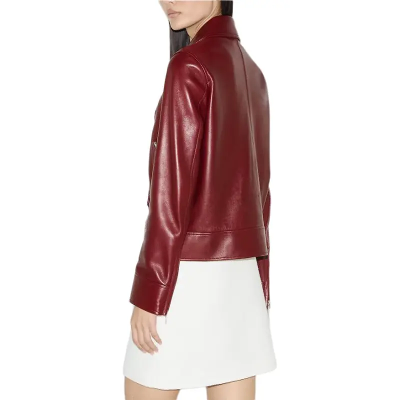 GUCCI Leather Biker Jacket 'Rosso Ancora Red'-4