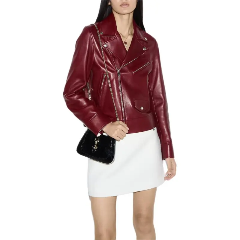 GUCCI Leather Biker Jacket 'Rosso Ancora Red'-1