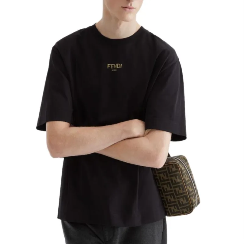 FENDI Logo Glittered Crewneck T Shirt-2