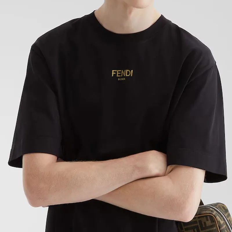 FENDI Logo Glittered Crewneck T Shirt-3