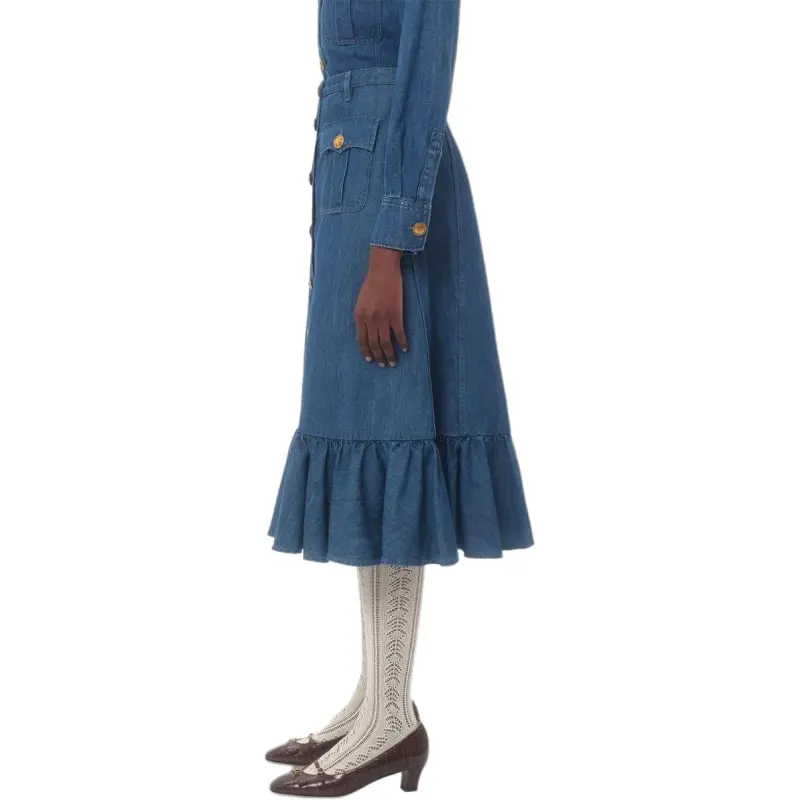 Valentino Button Detailed Flared Hem Denim Skirt-4