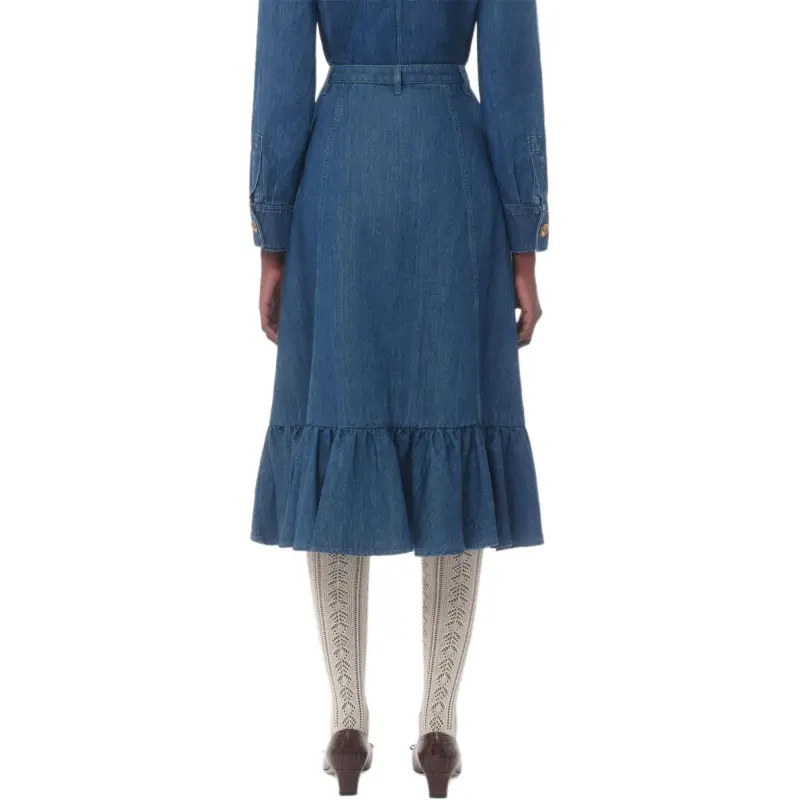 Valentino Button Detailed Flared Hem Denim Skirt-3