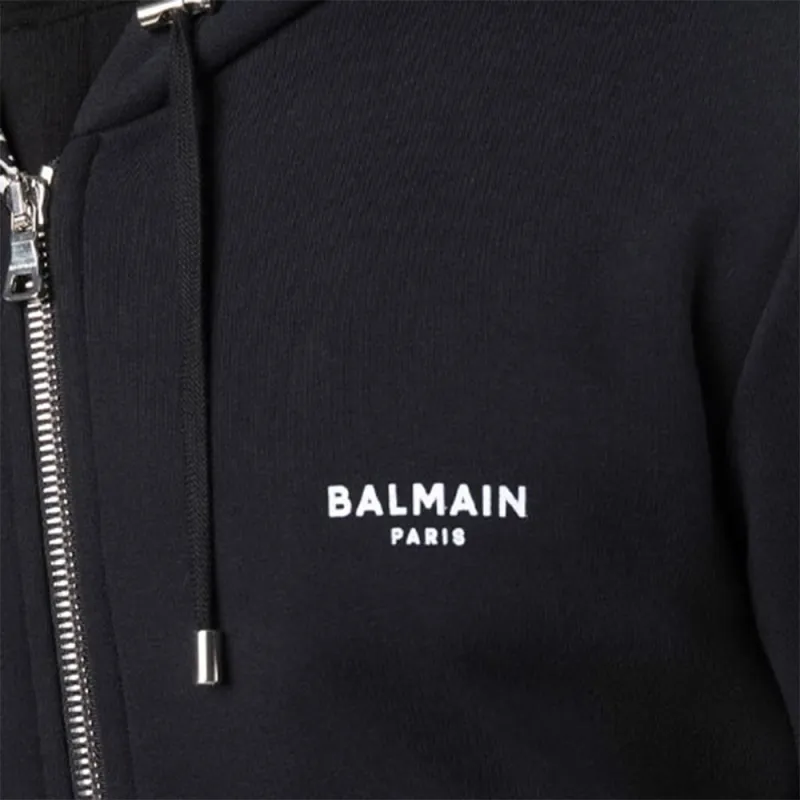 BALMAIN Logo Printed Zipped Drawstring Hoodie-4