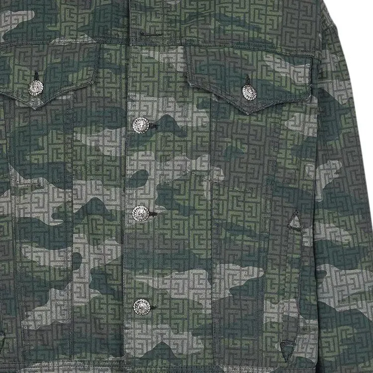 BALMAIN Camouflage Monogram Western Denim Jacket-3