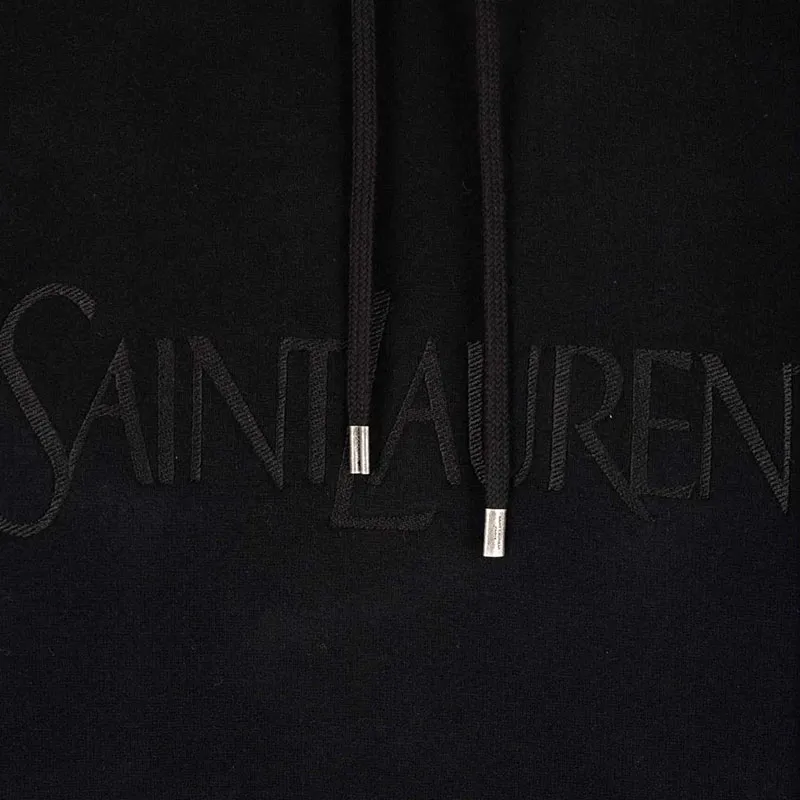 SAINT LAURENT Logo Detailed Drawstring Hoodie-5