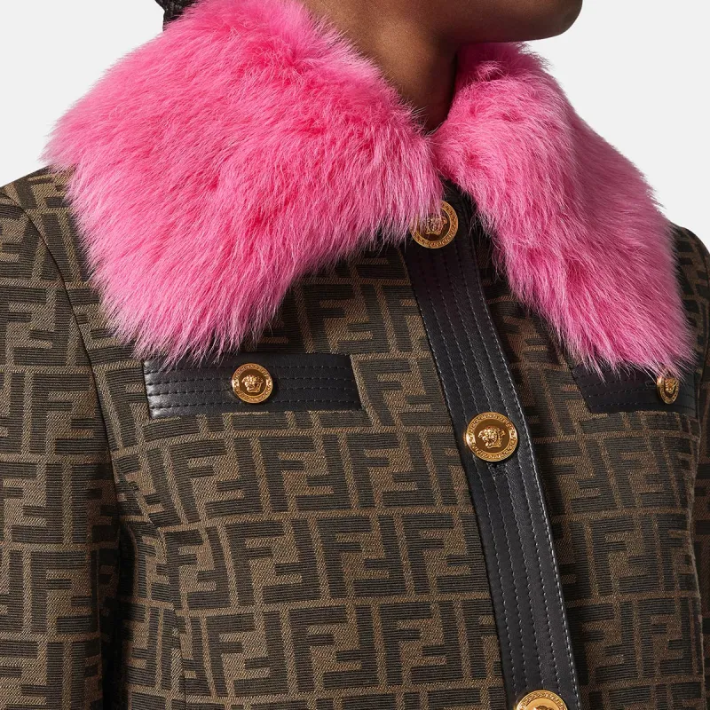 Fendi Fendace Ff Faux Fur Jacket Brown/Pink-4