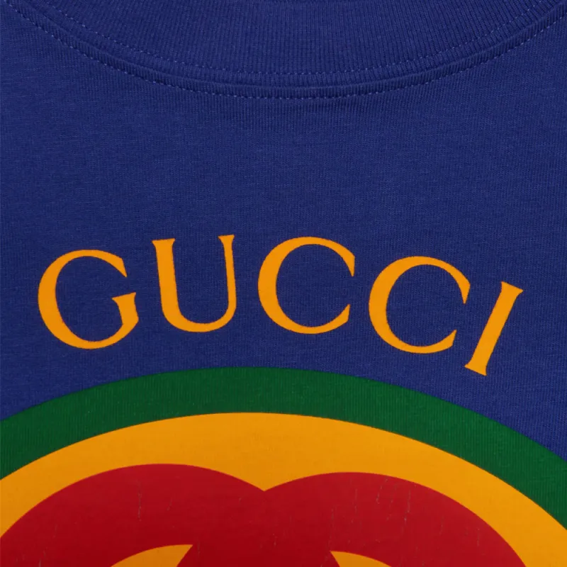 GUCCI Logo Print Crew Neck Pullover Short Sleeved T Shirt Men's Blue-5