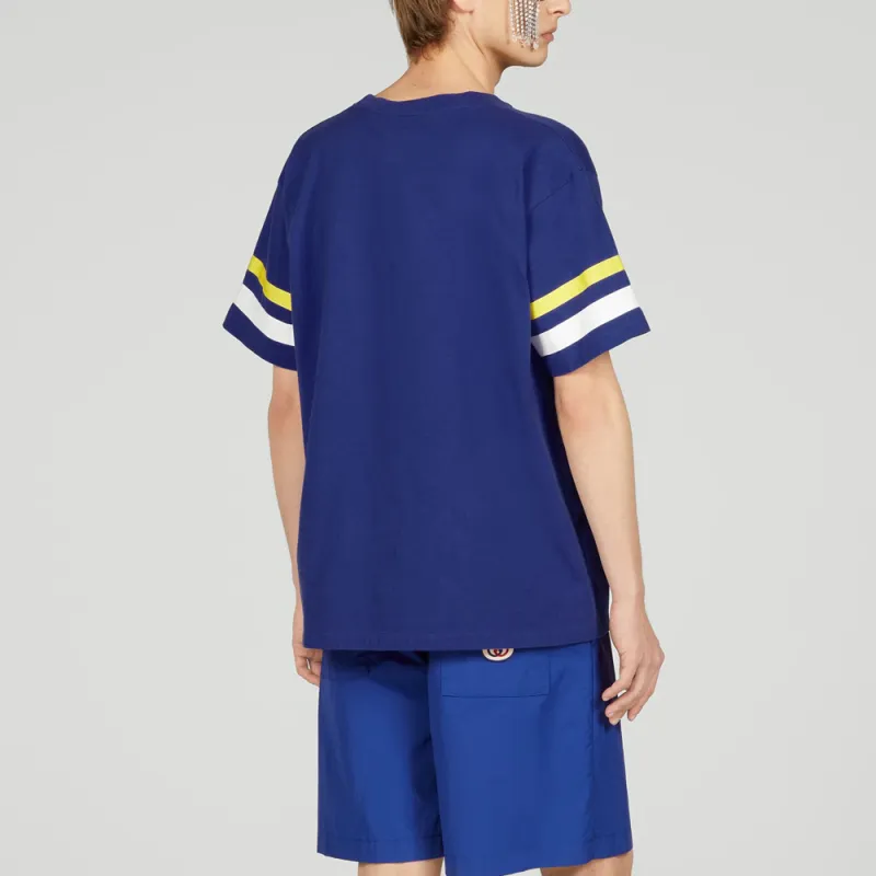 GUCCI Logo Print Crew Neck Pullover Short Sleeved T Shirt Men's Blue-2