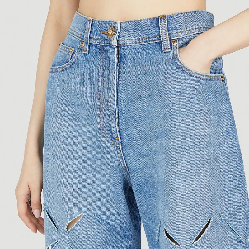 VERSACE Logo Patch Cut Out Jeans-5
