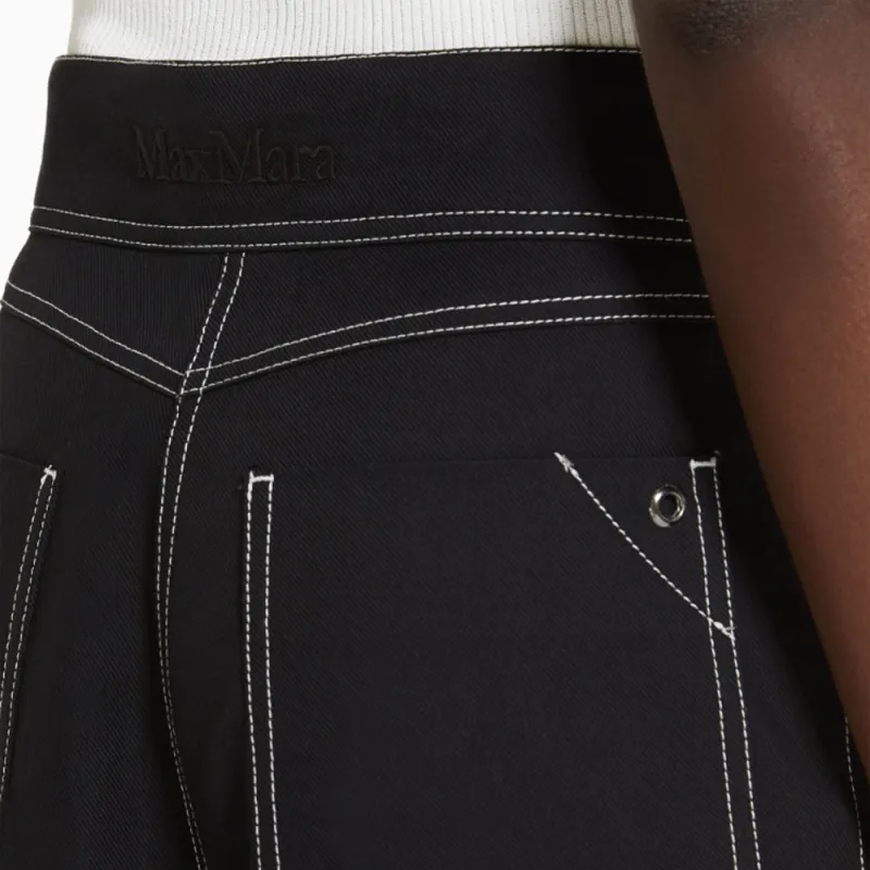 MaxMara Cotton And Linen Wide Trousers Jeans Women's Black-4