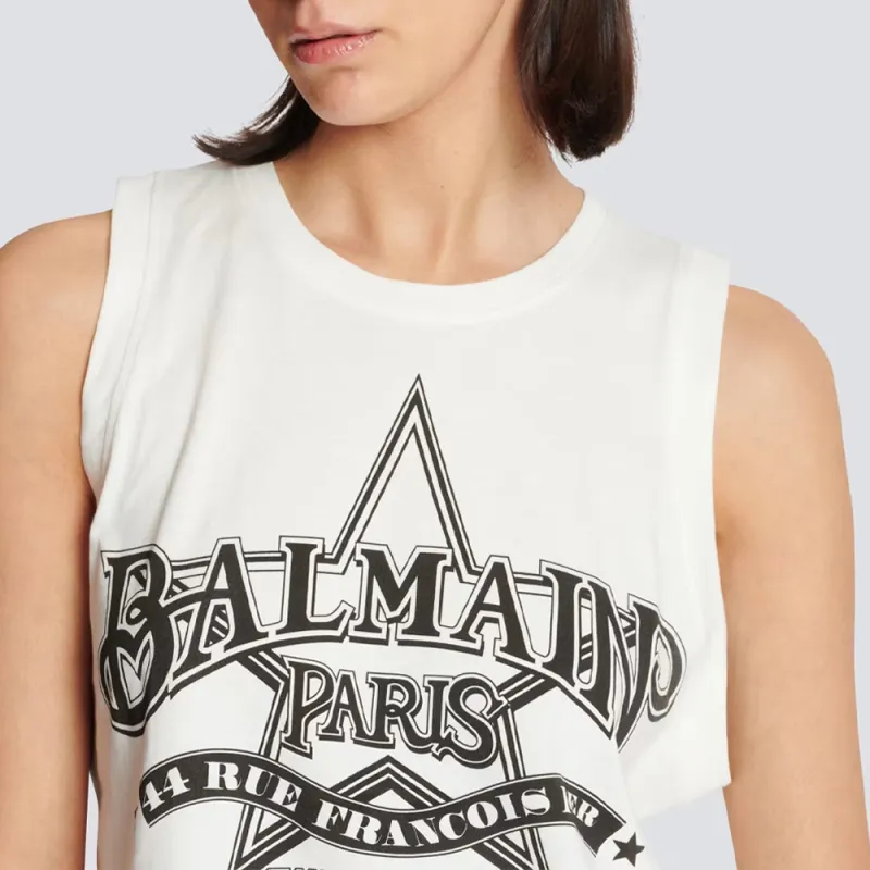 BALMAIN Western print Cropped Tank Top-5