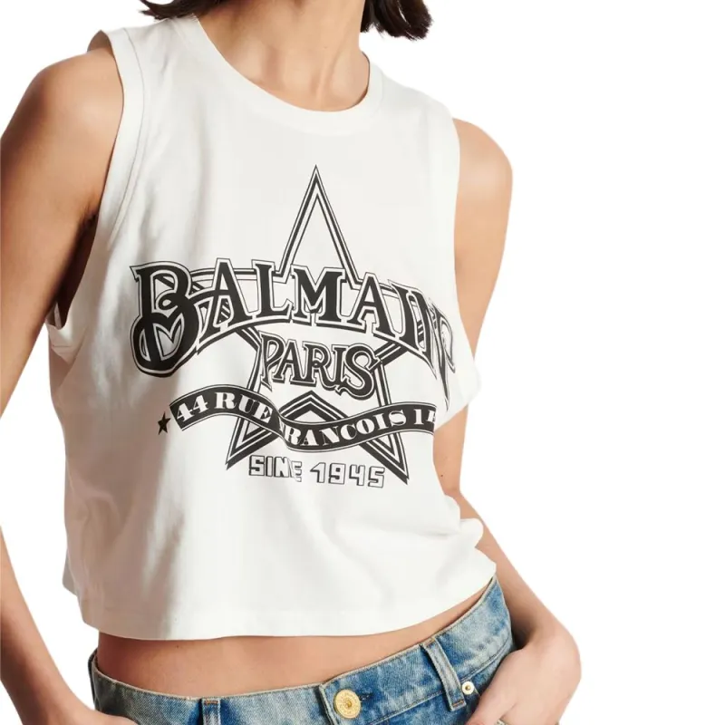 BALMAIN Western print Cropped Tank Top-4