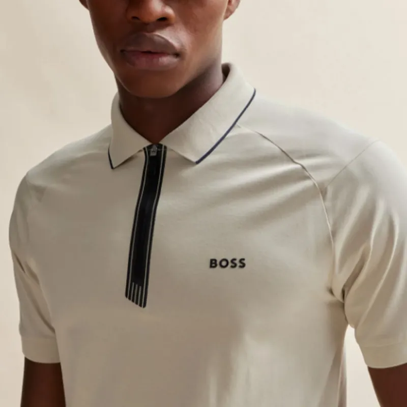 HUGO BOSS Zip Placket Stretch Slim Fit Polo Shirt-5