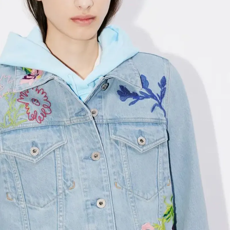 KENZO Floral Logo Embroidered Denim Jacket-5