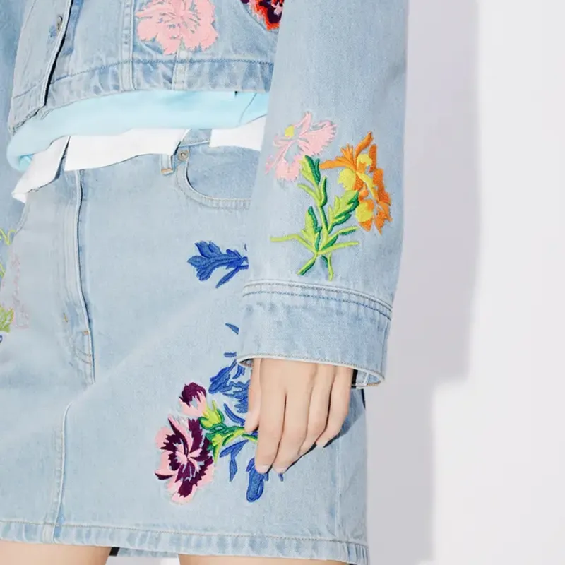 KENZO Floral Logo Embroidered Denim Jacket-7