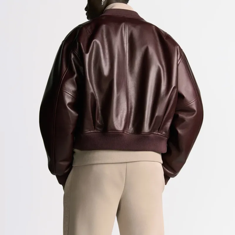 DIOR Leather Jacket Men's Burgundy-3