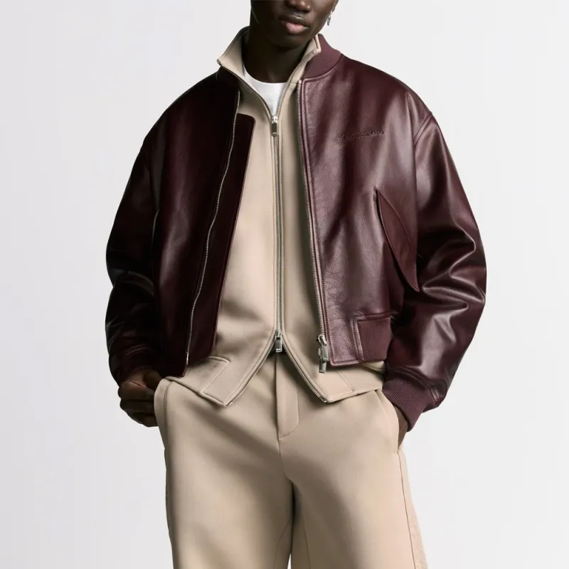 DIOR Leather Jacket Men's Burgundy-2
